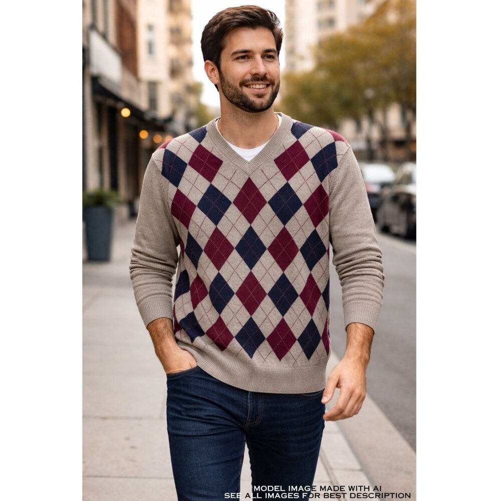 Vintage Brooks Brothers 346 Lambswool Sweater XL Argyle Hong Kong 100% Wool Rare